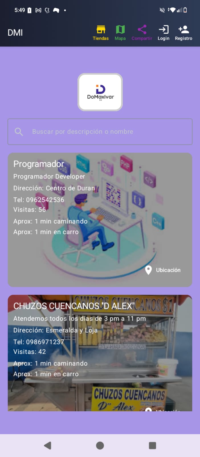 Vista de la app Domaxivar